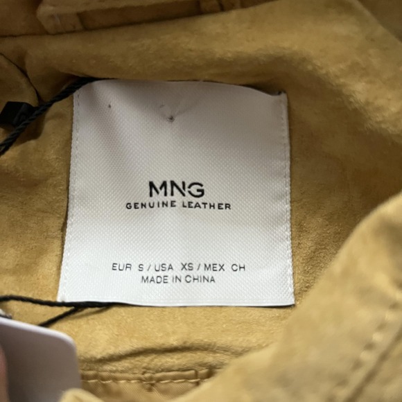 MNG Mango Leather Jacket Womens XS Tan Suede Belted Snap Front Shacket 53065708 - Picture 7 of 16